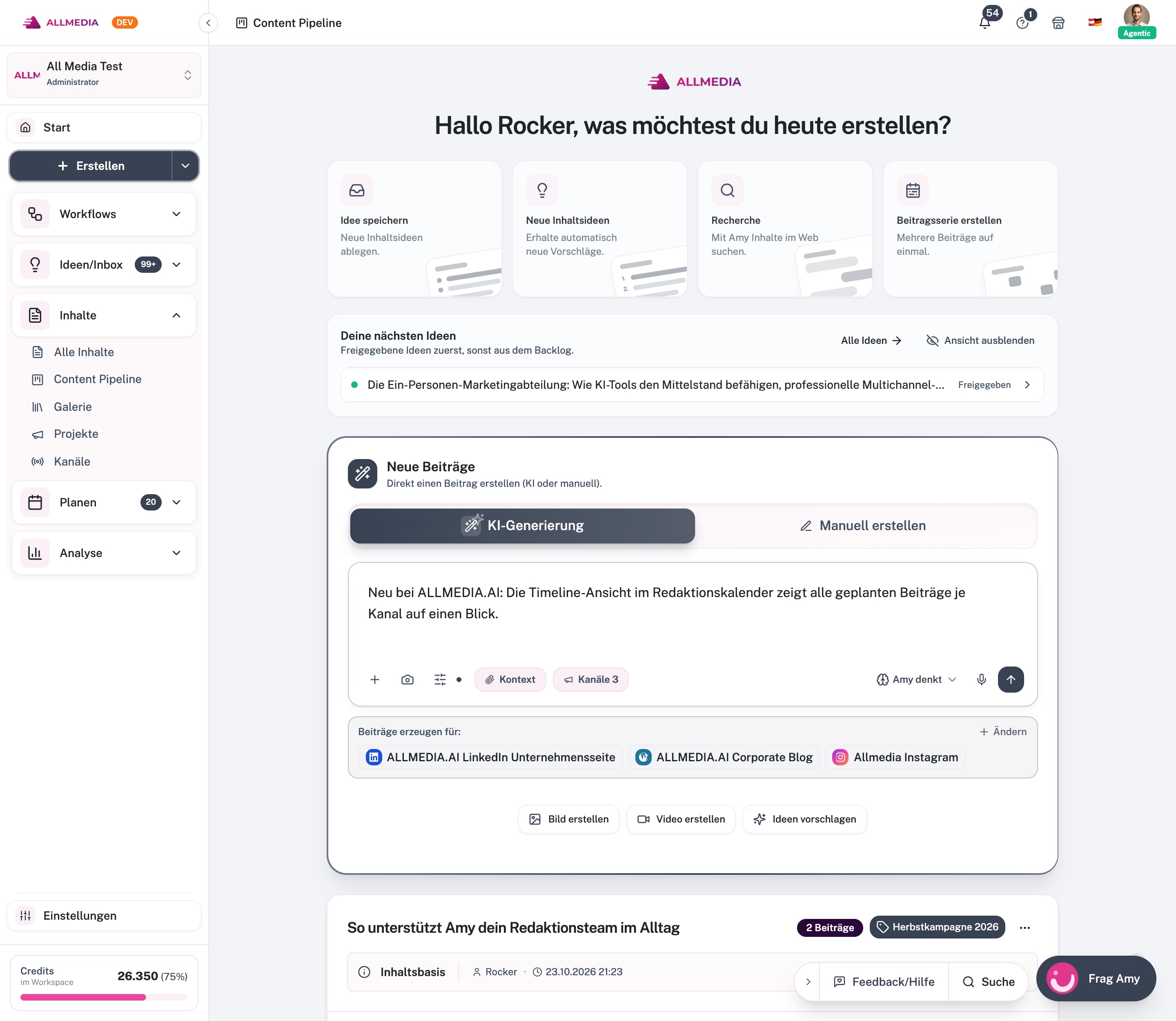 Create page with the “Post” composer and the channel selection