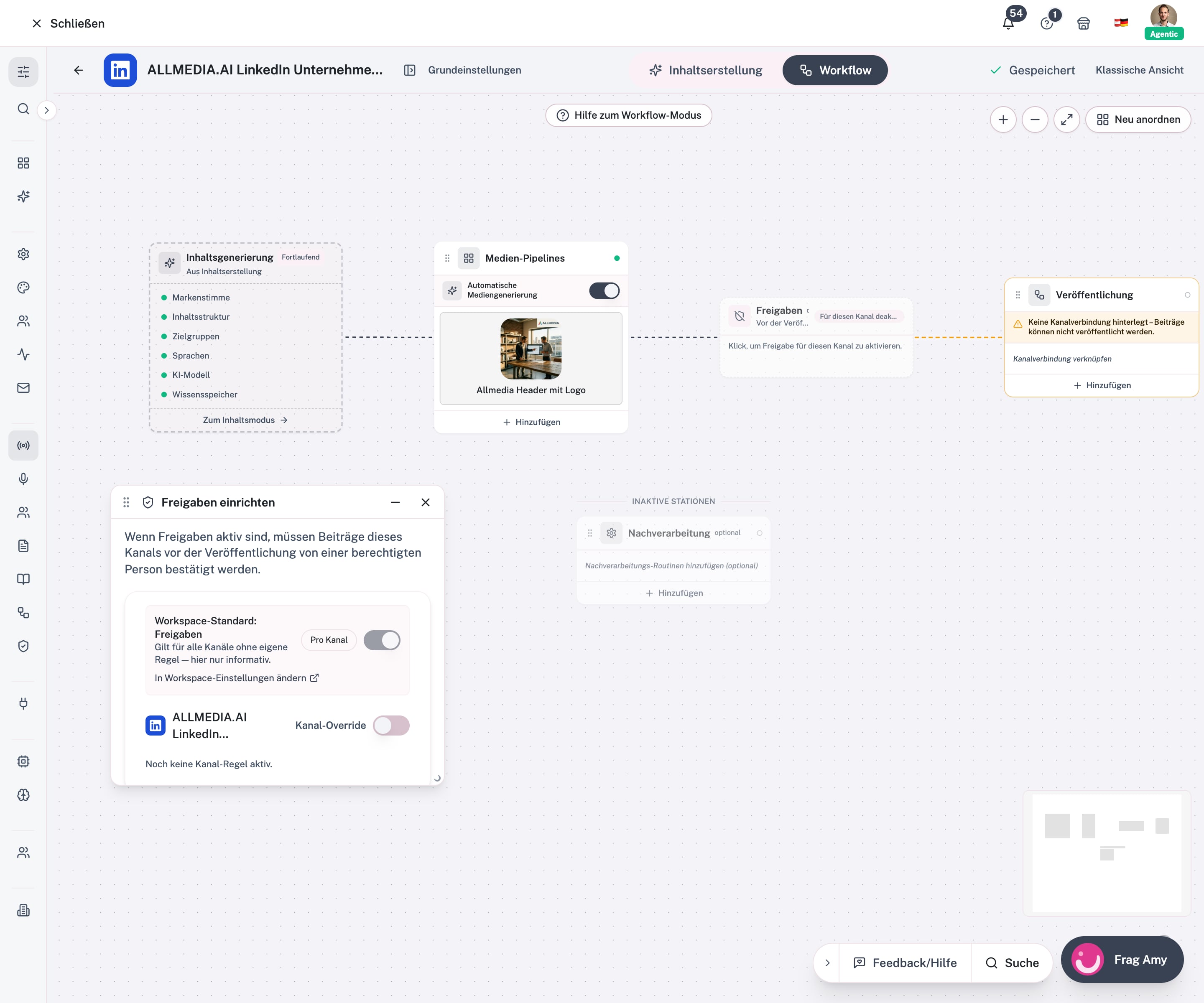 Modalità Workflow con la finestra Configura approvazioni aperta