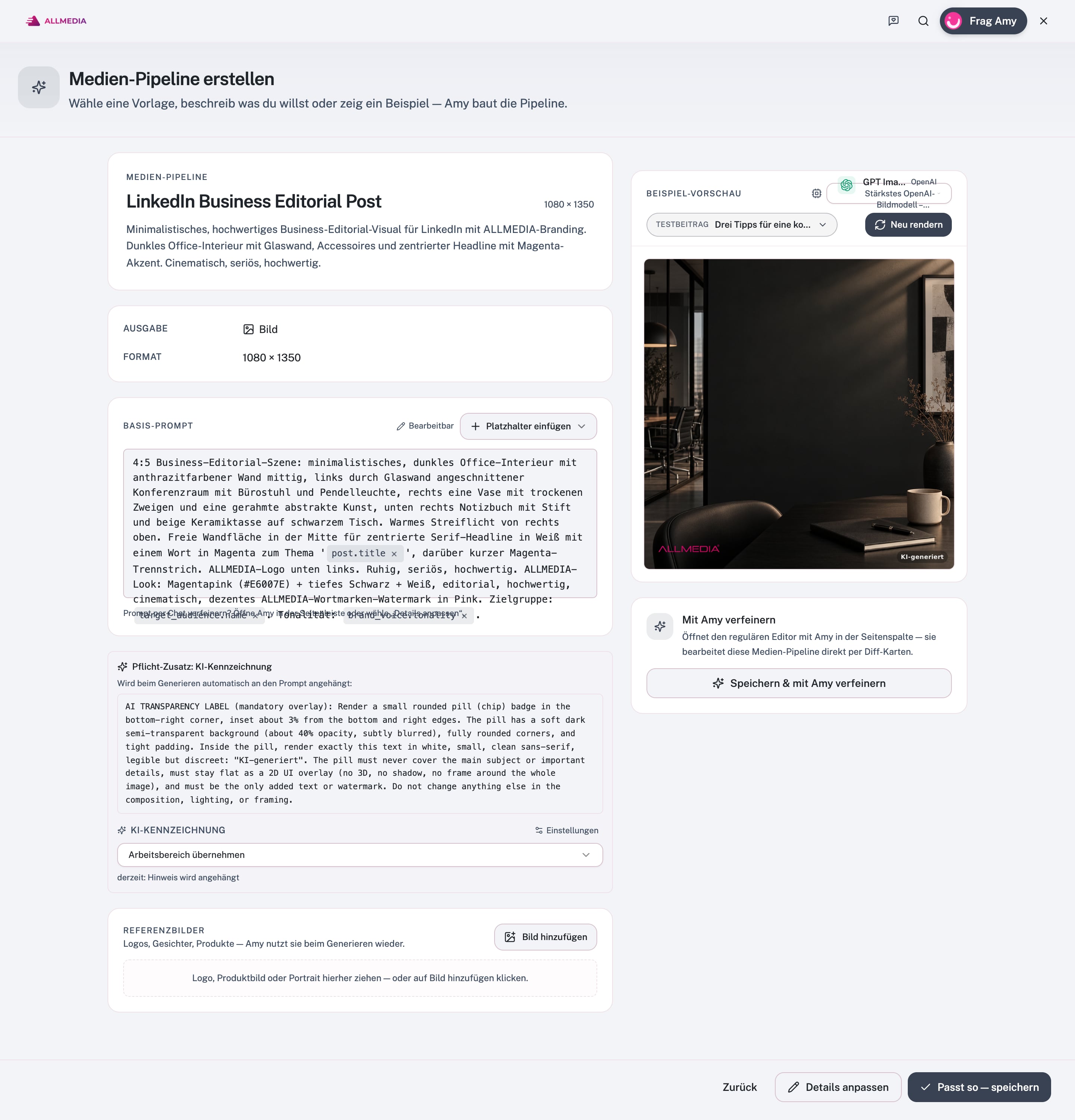 Assistent zum Erstellen einer Medienpipeline in der App
